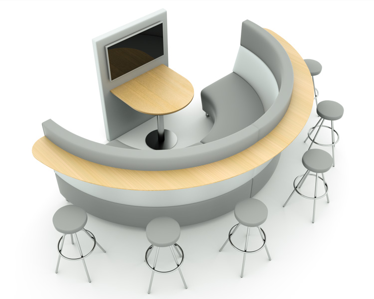Collaboration system with booth seating.